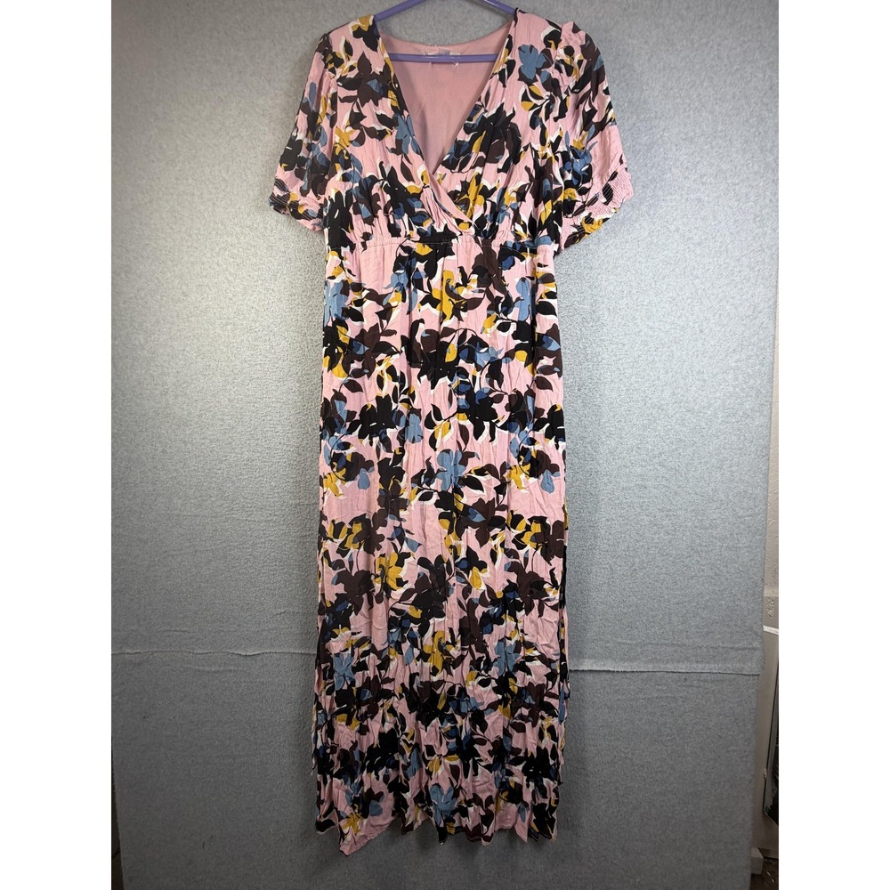 Motherhood Maternity Dress Womens XL Pink Floral Maxi Empire Waist V Neck